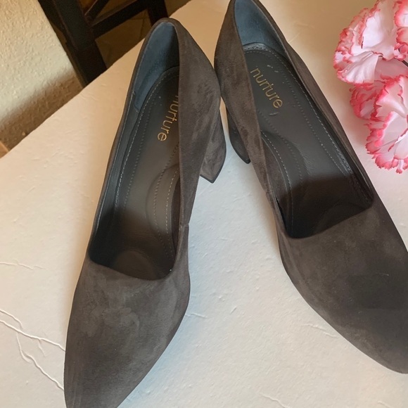 Nurture Taupe Faux Suede Slip on Heels - Picture 2 of 4